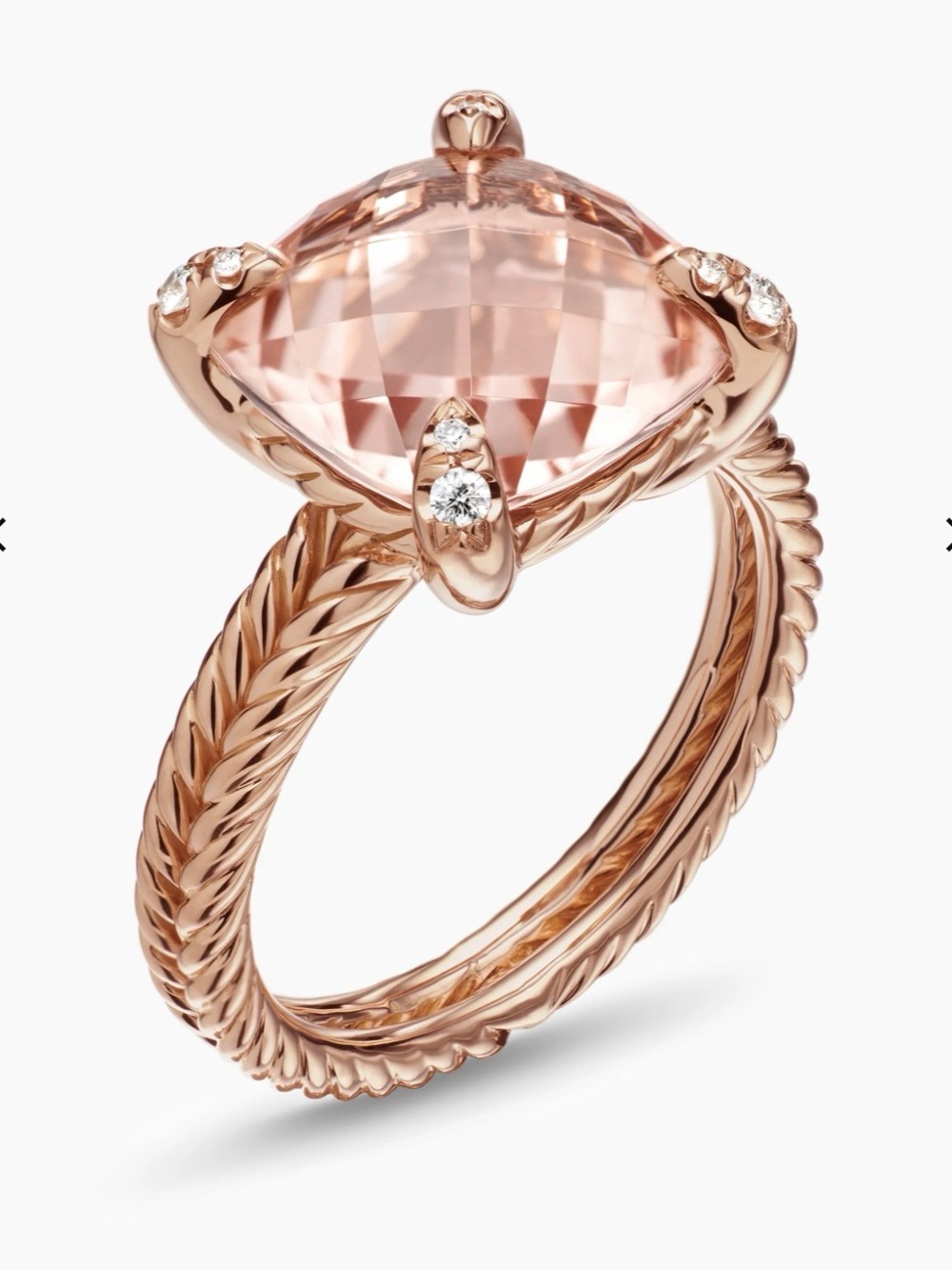David Yurman CHATELAINE RING 11mm 18K RoseGoldMorganite w/ Diamonds - Picture 3 of 13